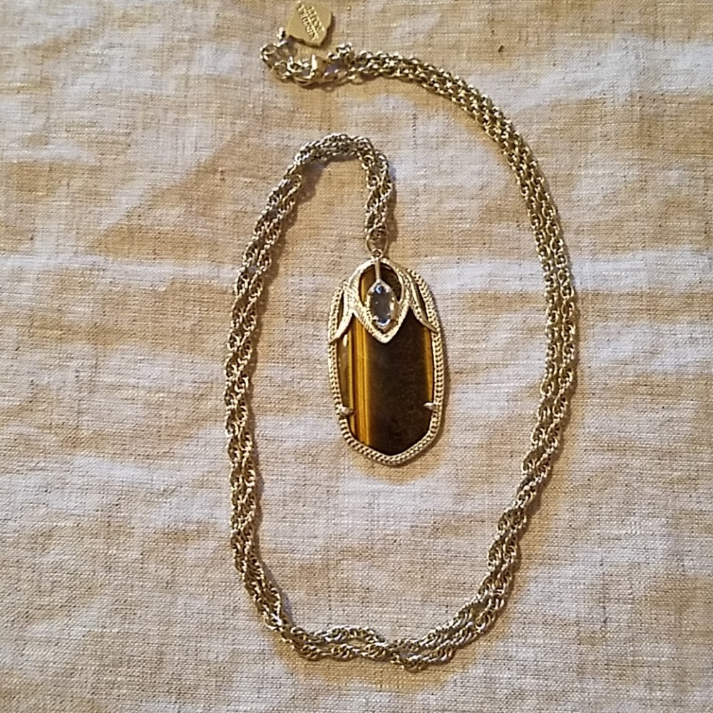 Long, gold & tiger eye stone Kendra Scott necklac